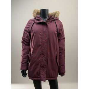 Old Navy Women's Burgundy Hooded Parka Jacket Faux Fur Lined‎ Size S
